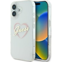 Husa Husa pentru iPhone 16 Plus - Guess Hardcase IML Heart (GUHCP16MHCHGSPT) - Clear