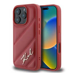 Husa Husa pentru iPhone 16 Pro - Karl Lagerfeld Diagonal Quilted Script (KLHCP16LPQDSMGR) - Red