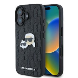 Husa Husa iPhone 16 - Karl Lagerfeld Hardcase Leather Monogram (KLHCP16SPGKLKCPK) - Karl&Chaoupette Head Pin