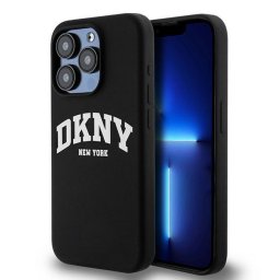 Husa iPhone 15 Pro - DKNY Hardcase Liquid Silicone White Printed Logo MagSafe (DKHMP15LSNYACH) - Black