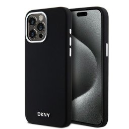 Husa iPhone 15 Pro Max - DKNY Hardcase Liquid Silicone Small Metal Logo MagSafe (DKHMP15XSMCHLK) - Black