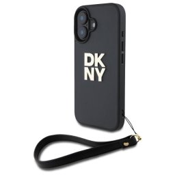 Husa iPhone 16 - DKNY Hardcase Wrist Strap Stock Logo (DKHCP16SPBSWSK) - Black