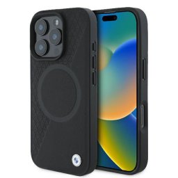 Husa iPhone 16 Pro - Signature Leather Half Textured And Circle MagSafe (BMHMP16L23RTPK) - Black