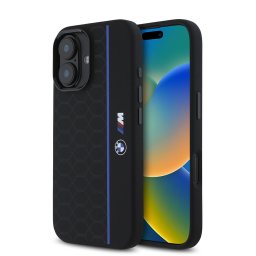 Husa iPhone 16 - Hardcase Silicone Hexagon Blue Line MagSafe (BMHMP16S23SHEB) - Black