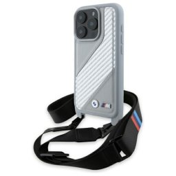 Husa iPhone 16 Pro - Leather M Edition Carbon Stripe & Strap (BMHCP16L23PSCCG) - Grey