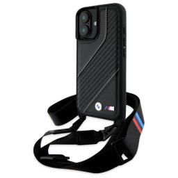 Husa iPhone 16 - Leather M Edition Carbon Stripe & Strap (BMHCP16S23PSCCK) - Black