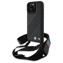 Husa iPhone 16 Pro Max - Leather M Edition Carbon Stripe & Strap (BMHCP16X23PSCCK) - Black