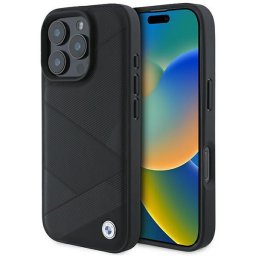 Husa iPhone 16 Pro - Natural Sign Leather Crossing Lines Pattern (BMHCP16L23RCGPK) - Black