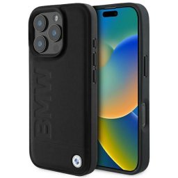 Husa iPhone 16 Pro - Natural Leather Hot Stamp (BMHCP16LSLLBK) - Black