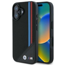 Husa iPhone 16 - Leather M Meshed Tricolor Stripes MagSafe (BMHMP16S23PUTRK) - Black