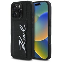 Husa Husa iPhone 16 Pro - Karl Lagerfeld Hardcase Leather Cardslot (KLHCP16LPGPVKSK) - Metal Signature