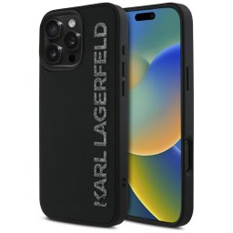 Husa Husa pentru iPhone 16 Pro - Karl Lagerfeld 3D Design (KLHCP16LRBKGVCK) - Rubber Elongated Glitter Logo