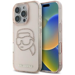 Husa Husa pentru iPhone 16 Pro - Karl Lagerfeld IML Rhinestones (KLHCP16LHKHDCELP) - Pink Karl Head