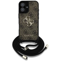 Husa Husa pentru iPhone 16 Plus - Guess Hardcase 4G Big Logo with Cord Strap (GUHCP16MP4GMGCRW) - Brown