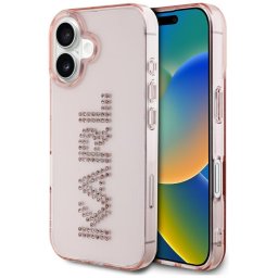 Husa Husa pentru iPhone 16 - Karl Lagerfeld IML Rhinestones (KLHCP16SHKLSTDCP) - Pink Logo