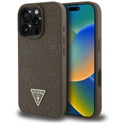 Husa Husa pentru iPhone 16 Pro Max - Guess Peony Grained Hot Stamp Triangle MagSafe (GUHMP16XPGBTMW) - Brown