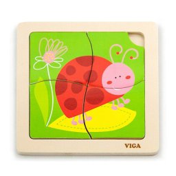 Wooden puzzle for kids Viga 4 pieces Ladybug