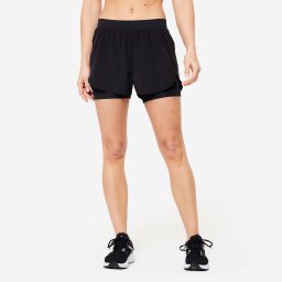 Pantalon scurt cu șort interior cardio fitness Negru Damă