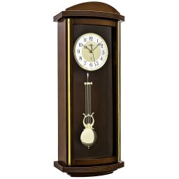 Ceas de perete cu pendul AMS 5015/1, mecanism radio (Funk), melodie Westminster/Bim-Bam, lemn masiv finisaj nuc