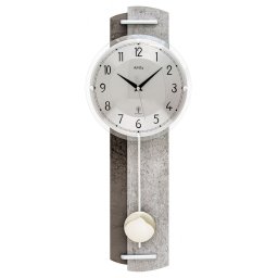 Ceas de perete cu pendul AMS 5331, mecanism radio (Funk), cadran aluminiu, carcasă lemn cu inserție antracit/structură piatră
