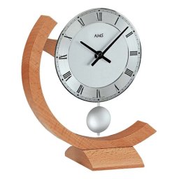 Ceas de birou cu pendul AMS 163, lemn masiv de fag, cadran metalic, mecanism quartz