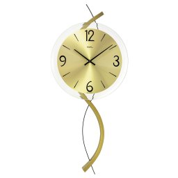 Ceas de perete AMS 9717, mecanism quartz, carcasă din lemn cu elemente decorative metalice
