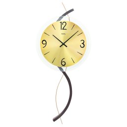 Ceas de perete AMS 9719, mecanism quartz, carcasă din lemn cu elemente decorative metalice