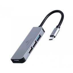 HUB extern GEMBIRD, porturi USB: USB-A 2.0 x 3, USB-A 3.1 x 1, conectare prin USB-A 3.1, cablu 0.12 m, argintiu, UHB-U3P1U2P3-01 (timbru verde 0.18 lei)