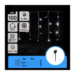 Aigostar - Ghirlandă solară LED, 100x LED, 8 funcții, 8x0,4 m, IP65, alb rece