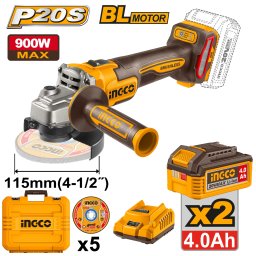 Flex Unghiular 20V 115mm BL cu 2 Acumulatori 4.0Ah si Incarcator