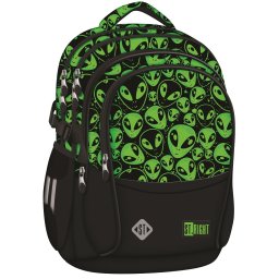Ghiozdan Scolar St.Right BP01 Green Aliens, 4 Compartimente, Ergonomic, 43x32x21cm
