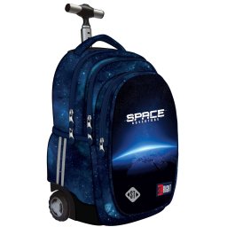 Ghiozdan tip Troler St.Right TB01, Blue Earth View, Roti Silicon, Impermeabil, 44x32x25 cm