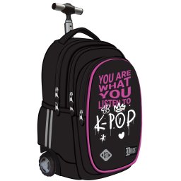 Ghiozdan tip Troler St.Right TB01, K-Pop Rhythm, Roti Silicon, Impermeabil, 44x32x25 cm