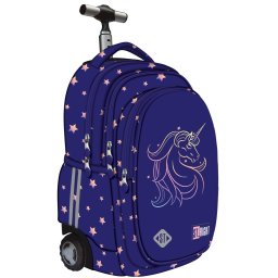 Ghiozdan tip Troler St.Right TB01, Unicorn Glow, Roti Silicon, Impermeabil, 44x32x25 cm