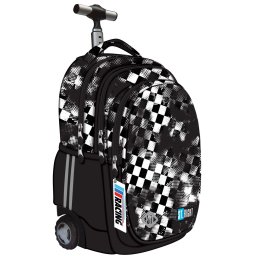 Ghiozdan tip Troler St.Right TB01, Race Check, Roti Silicon, Impermeabil, 44x32x25 cm