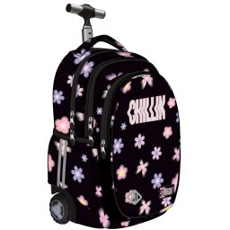 Ghiozdan tip Troler St.Right TB01, Flower Mood, Roti Silicon, Impermeabil, 44x32x25 cm