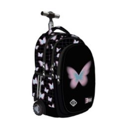 Ghiozdan tip Troler St.Right TB01, Pastel Butterfly, Roti Silicon, Impermeabil, 44x32x25 cm