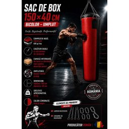 Sac de box 150x40 cm bicolor Negru cu Rosu - umplut