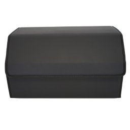 Cutie de Depozitare Auto, Flippy, Geanta Multifunctionala din Piele Ecologica, Organizator Premium Portbagaj, 2 Compartimente Depozitare, Pliabil si Rezistent la Uzura, Negru, 55 x 30 x 30cm