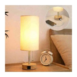 Brilagi - Lampă de masă TABLON cu port USB, 1xE27/25W/230V, stejar/bej/crem