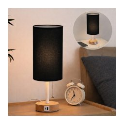 Brilagi - Lampă de masă TABLON cu port USB, 1xE27/25W/230V, stejar/alb/negru