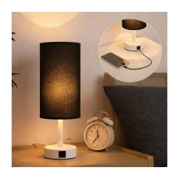 Brilagi - Lampă de masă TABLON cu port USB, 1xE27/25W/230V, alb/negru