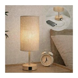 Brilagi - Lampă de masă TABLON cu port USB 1xE27/25W/230V stejar/bej