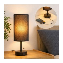 Brilagi - Lampă de masă cu port USB TABLON, 1xE27/25W/230V, neagră