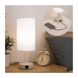 Brilagi - Lampă de masă TABLON cu port USB, 1xE27/25W/230V, bej/alb