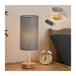 Brilagi - Lampă de masă cu port USB TABLON 1xE27/25W/230V stejar/alb/gri