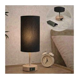 Brilagi - Lampă de masă TABLON cu port USB, 1xE27/25W/230V, stejar/bej/negru