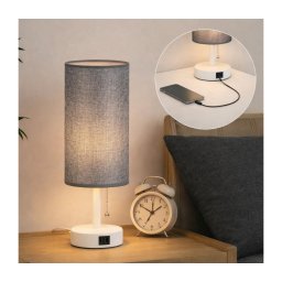 Brilagi - Lampă de masă cu port USB TABLON 1xE27/25W/230V alb/gri