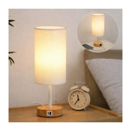 Brilagi - Lampă de masă TABLON cu port USB 1xE27/25W/230V stejar/alb