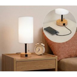 Brilagi - Lampă de masă cu port USB TABLON 1xE27/25W/230V stejar/negru/alb